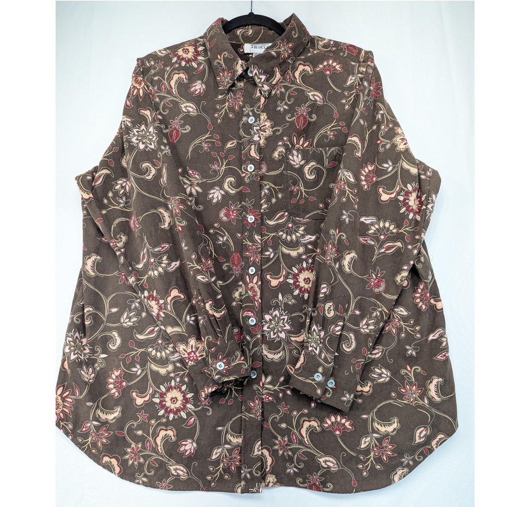 Mainstreet Blues Brown Floral Paisley‎ Button Down Shirt Mens Large Long Sleeve